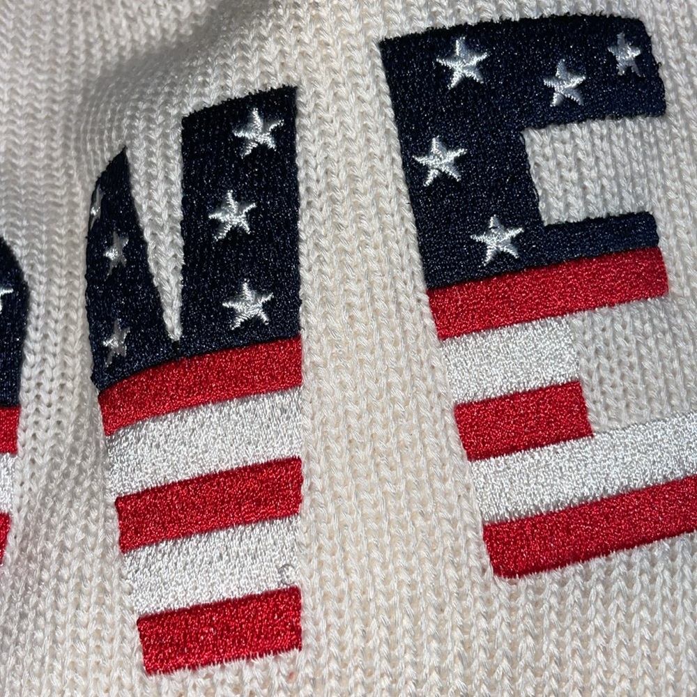 Marled Cream Crew Neck Sweater with Americana Love Graphic - Picture 3 of 15